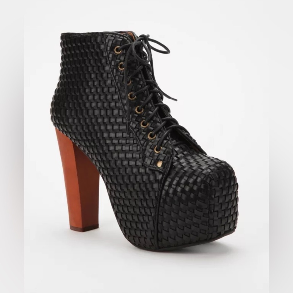 Jeffrey Campbell Black Woven Lita Lace-Up Platform Boots